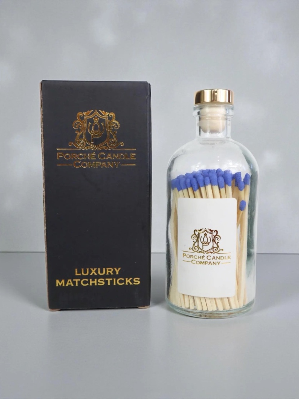 Porche Candle Co. 4" Luxury Blue Matches in Glass Bottle 100